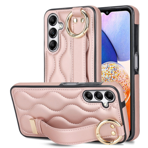 Samsung Galaxy A14 4G / 5G Non-slip Full Coverage Ring PU Phone Case with Wristband - Rose Gold