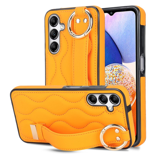 Samsung Galaxy A14 4G / 5G Non-slip Full Coverage Ring PU Phone Case with Wristband - Orange