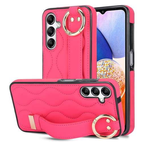 Samsung Galaxy A14 4G / 5G Non-slip Full Coverage Ring PU Phone Case with Wristband - Rose Red