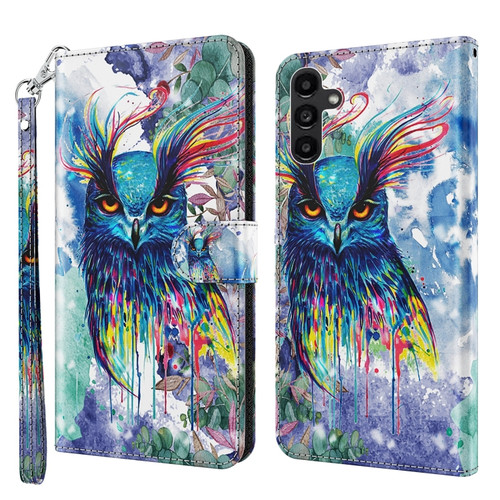 Samsung Galaxy A14 5G 3D Painting Pattern TPU + PU Phone Case - Watercolor Owl