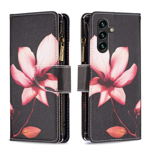 Samsung Galaxy A14 5G Colored Drawing Pattern Zipper Leather Phone Case - Lotus