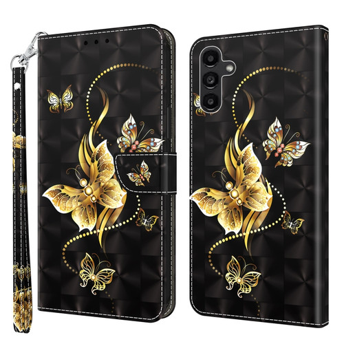 Samsung Galaxy A14 5G 3D Painted Leather Phone Case - Golden Swallow Butterfly