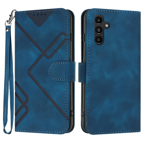 Samsung Galaxy A14 5G Line Pattern Skin Feel Leather Phone Case - Royal Blue