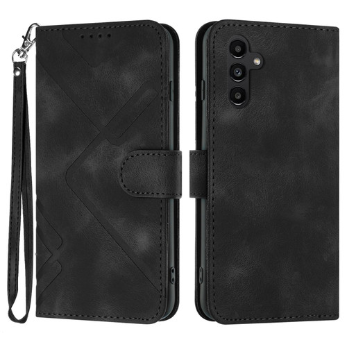 Samsung Galaxy A14 5G Line Pattern Skin Feel Leather Phone Case - Black