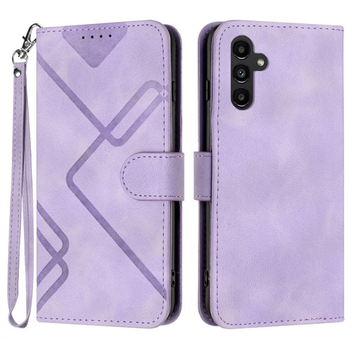 Samsung Galaxy A14 5G Line Pattern Skin Feel Leather Phone Case - Light Purple