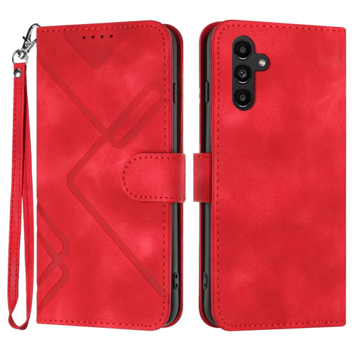 Samsung Galaxy A14 5G Line Pattern Skin Feel Leather Phone Case - Red