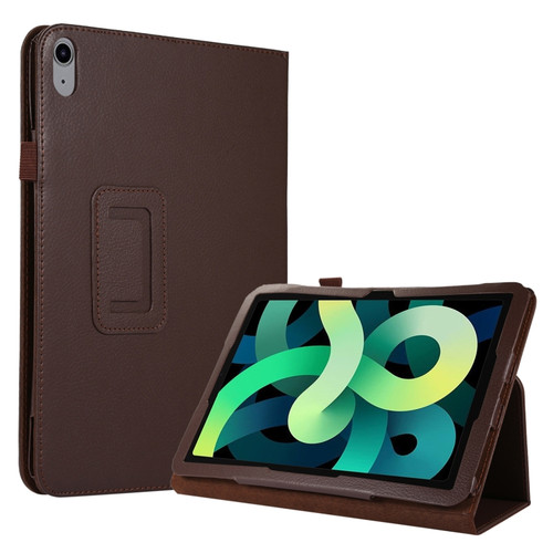 iPad 10th Gen 10.9 2022 Litchi Texture Leather Smart Tablet Case with Holder - Brown
