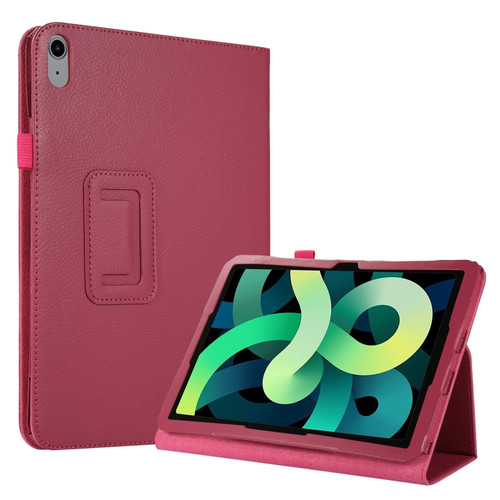 iPad 10th Gen 10.9 2022 Litchi Texture Leather Smart Tablet Case with Holder - Rose Red
