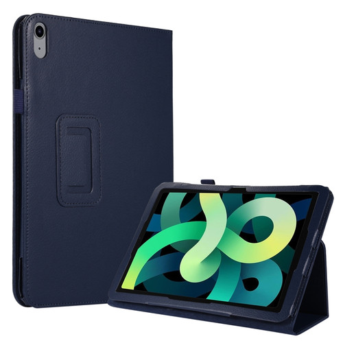 iPad 10th Gen 10.9 2022 Litchi Texture Leather Smart Tablet Case with Holder - Dark Blue
