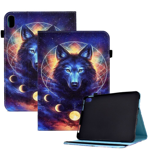 Colored Drawing Stitching Elastic Band Leather Smart Tablet Case iPad 10th Gen 10.9 2022 - Sky Wolf