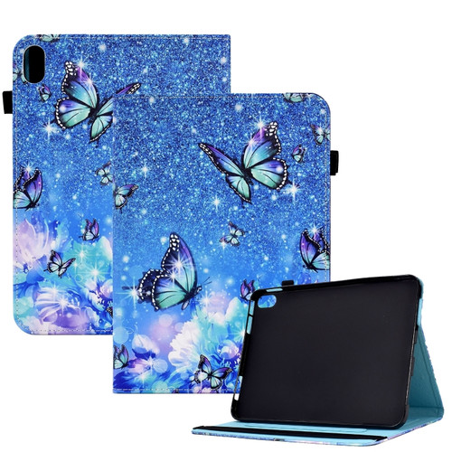 Colored Drawing Stitching Elastic Band Leather Smart Tablet Case iPad 10th Gen 10.9 2022 - Butterfly
