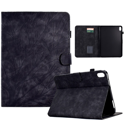 iPad 10.9 2022 Fortune Tree Pressure Flower PU Tablet Case with Wake-up / Sleep Function - Black