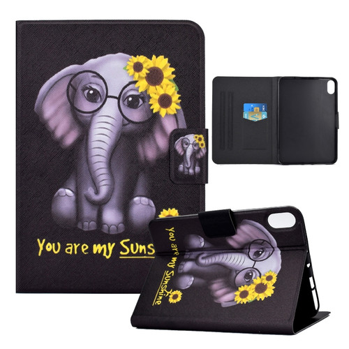 iPad 10th Gen 10.9 2022 Electric Pressed Colored Drawing Smart Leather Tablet Case - Flower Elephant