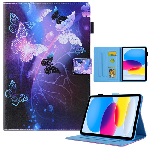iPad 10th Gen 10.9 2022 Colored Drawing Leather Smart Tablet Case - Purple Butterflies