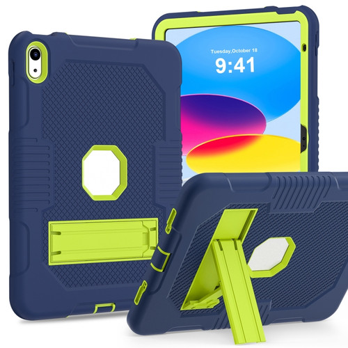 iPad 10th Gen 10.9 2022 Contrast Color Robot Silicone + PC Tablet Cas - Navy Blue+Yellow Green