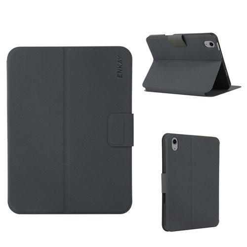 iPad 10th Gen 10.9 2022 ENKAY TPU Back Cover Smart Leather Tablet Case with Pen Slot & Holder - Black