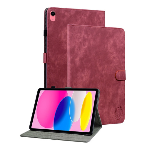 iPad 10th Gen 10.9 2022 Tiger Pattern Flip Leather Tablet Case - Red