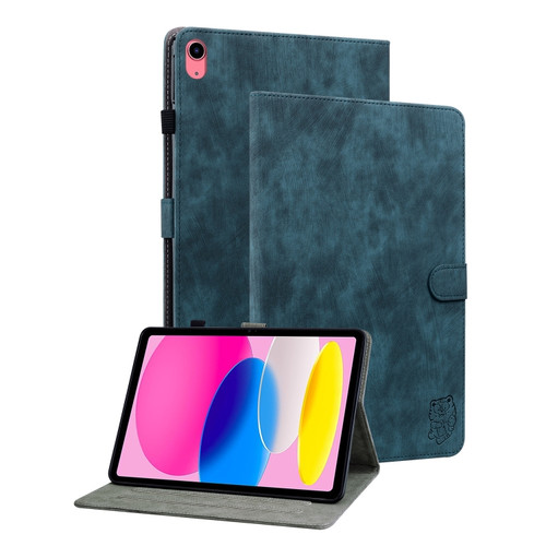 iPad 10th Gen 10.9 2022 Tiger Pattern Flip Leather Tablet Case - Dark Blue