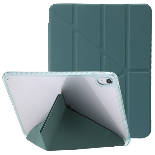 iPad 10th Gen 10.9 2022 Clear Acrylic Deformation Leather Tablet Case - Dark Green