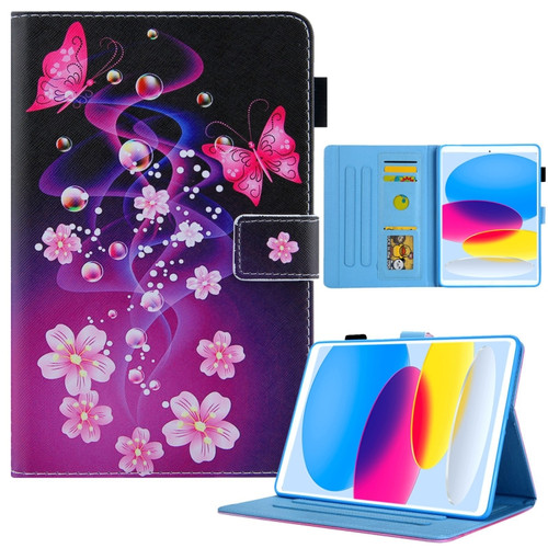 iPad 10th Gen 10.9 2022 Colored Drawing Leather Smart Tablet Case - Dual Pink Butterflies