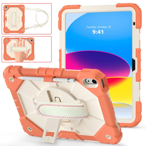 iPad 10th Gen 10.9 2022 Contrast Color Robot Shockproof Silicon + PC Tablet Protective Case - Coral Orange+Beige