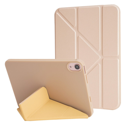 iPad 10th Gen 10.9 2022 Millet Texture PU + Silicone 3-folding Leather Tablet Case - Gold