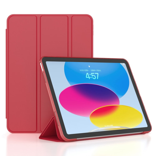 iPad 10th Gen 10.9 2022 3-fold TPU Leather Smart Tablet Case - Red