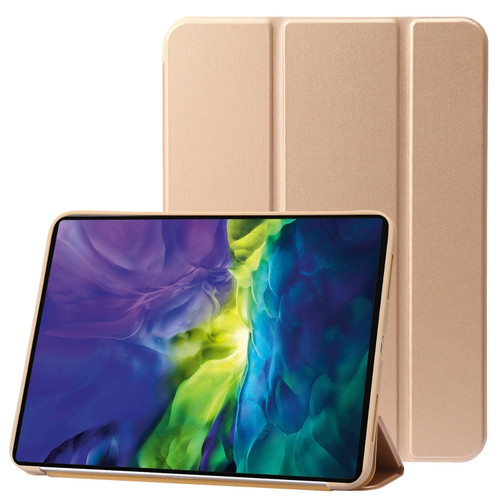 iPad 10th Gen 10.9 2022 Three-folding Holder Honeycomb Silicone + PU Smart Leather Tablet Case - Gold