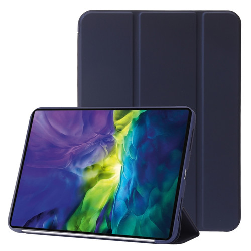 iPad 10th Gen 10.9 2022 Three-folding Holder Honeycomb Silicone + PU Smart Leather Tablet Case - Dark Blue