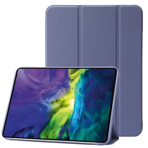 iPad 10th Gen 10.9 2022 Three-folding Holder Honeycomb Silicone + PU Smart Leather Tablet Case - Light Purple