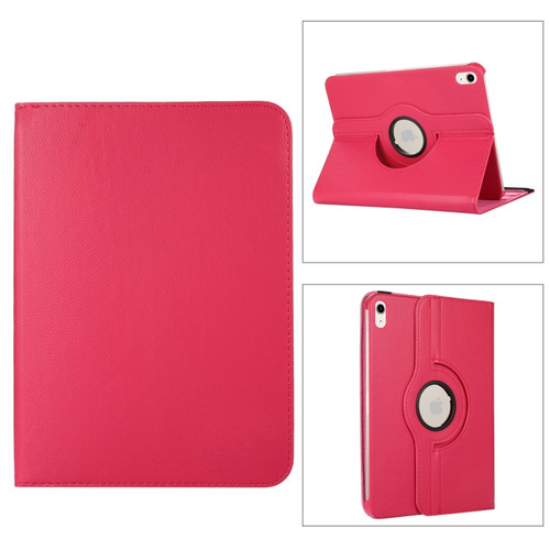 iPad 10th Gen 10.9 2022 360 Degree Rotation Litchi Texture Flip Leather Tablet Case with Holder  - Rose Red