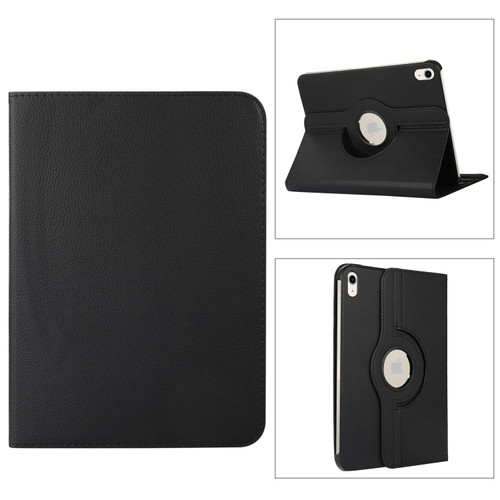 iPad 10th Gen 10.9 2022 360 Degree Rotation Litchi Texture Flip Leather Tablet Case with Holder  - Black