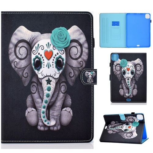 iPad Air 2022 / 2020 10.9 Colored Drawing Pattern Horizontal Flip PU Leather Case with Holder & Card Slot & Anti-skid Strip - Rose Elephant