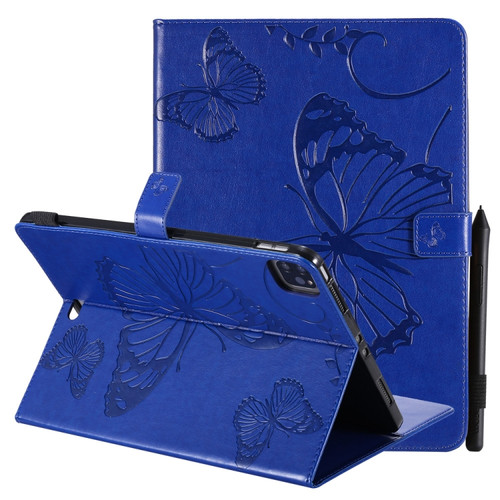 Pressed Printing Butterfly Pattern Horizontal Flip Leather Case with Holder & Card Slots & Wallet & Sleep / Wake-up Function iPad Air 2022 / 2020 10.9 /iPad Pro 11 2020 / 2018 - Blue