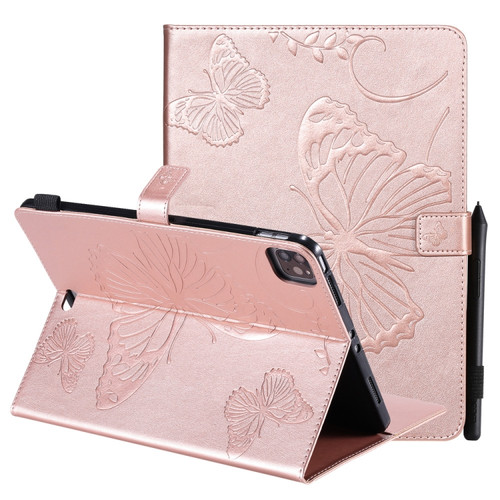 Pressed Printing Butterfly Pattern Horizontal Flip Leather Case with Holder & Card Slots & Wallet & Sleep / Wake-up Function iPad Air 2022 / 2020 10.9 /iPad Pro 11 2020 / 2018 - Rose Gold