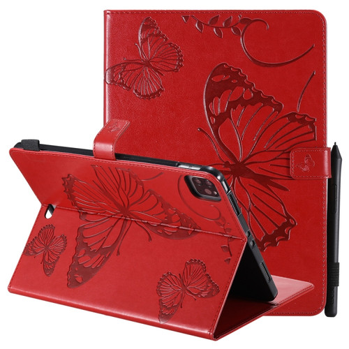 Pressed Printing Butterfly Pattern Horizontal Flip Leather Case with Holder & Card Slots & Wallet & Sleep / Wake-up Function iPad Air 2022 / 2020 10.9 /iPad Pro 11 2020 / 2018 - Red