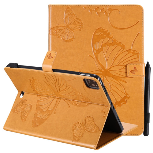 Pressed Printing Butterfly Pattern Horizontal Flip Leather Case with Holder & Card Slots & Wallet & Sleep / Wake-up Function iPad Air 2022 / 2020 10.9 /iPad Pro 11 2020 / 2018 - Yellow