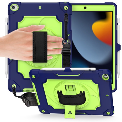 360 Degree Rotation Turntable Contrast Color Robot Shockproof Silicone + PC Protective Case with Holder iPad 10.2 / 10.2 - 2020 / Pro 10.5 - Navy Blue + Yellow Green