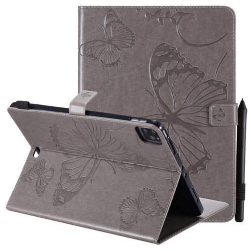 Pressed Printing Butterfly Pattern Horizontal Flip Leather Case with Holder & Card Slots & Wallet & Sleep / Wake-up Function iPad Air 2022 / 2020 10.9 /iPad Pro 11 2020 / 2018 - Grey