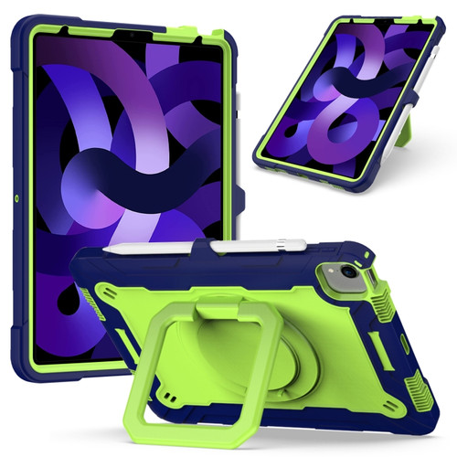 Contrast Color Shockproof Robot Silicone + PC Case with Wristband Holder iPad Air 2022 / 2020 10.9 - Navy Blue + Yellow-green