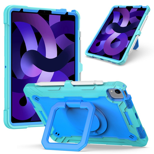 Contrast Color Shockproof Robot Silicone + PC Case with Wristband Holder iPad Air 2022 / 2020 10.9 - Mint Green + Blue