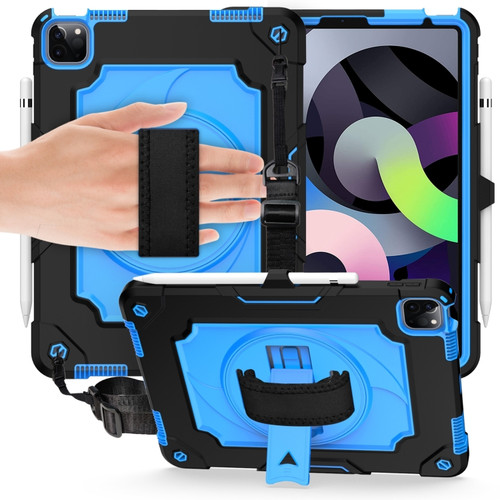 360 Degree Rotation Turntable Contrast Color Robot Shockproof Silicone + PC Protective Case with Holder iPad Air 2022 / 2020 10.9 / Pro 11 - 2020 - Black + Blue