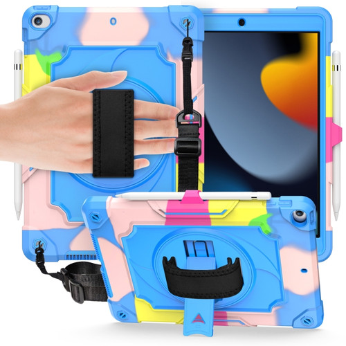 360 Degree Rotation Turntable Contrast Color Robot Shockproof Silicone + PC Protective Case with Holder iPad 10.2 / 10.2 - 2020 / Pro 10.5 - Colorful + Blue
