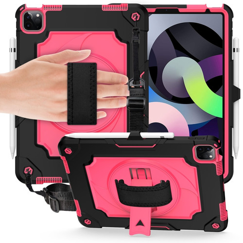 360 Degree Rotation Turntable Contrast Color Robot Shockproof Silicone + PC Protective Case with Holder iPad Air 2022 / 2020 10.9 / Pro 11 - 2020 - Black + Rose Red