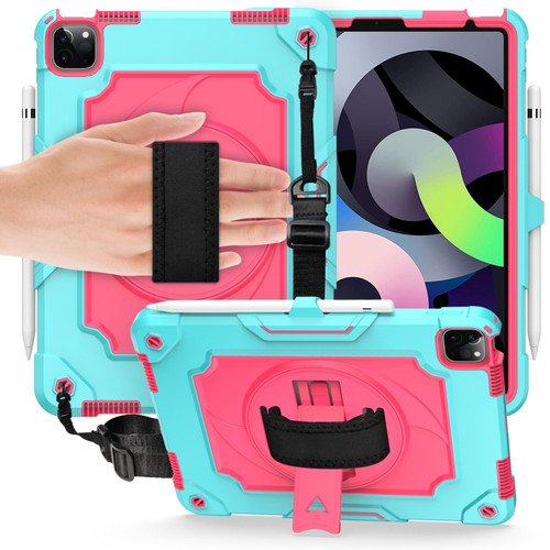 360 Degree Rotation Turntable Contrast Color Robot Shockproof Silicone + PC Protective Case with Holder iPad Air 2022 / 2020 10.9 / Pro 11 - 2020 - Mint Green + Rose Red