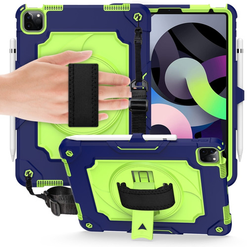 360 Degree Rotation Turntable Contrast Color Robot Shockproof Silicone + PC Protective Case with Holder iPad Air 2022 / 2020 10.9 / Pro 11 - 2020 - Navy Blue + Yellow Green