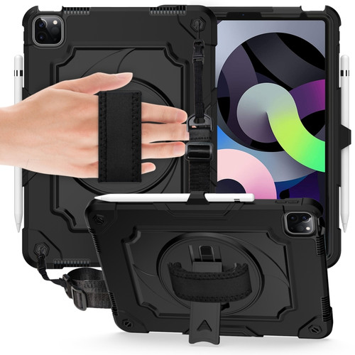 360 Degree Rotation Turntable Contrast Color Robot Shockproof Silicone + PC Protective Case with Holder iPad Air 2022 / 2020 10.9 / Pro 11 - 2020 - Black
