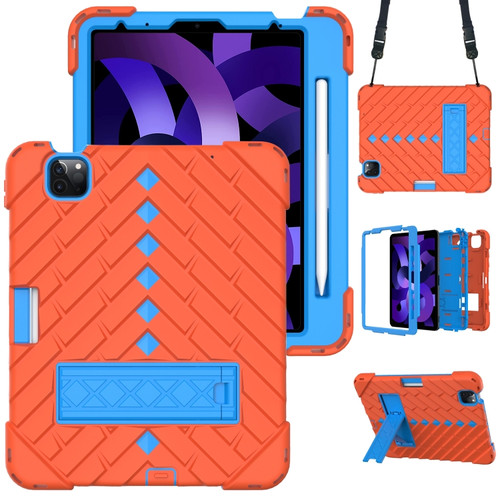 Shockproof Rhombus Robot PC + Silicone Protective Case with Holder & Shoulder Strap iPad Air 2022 / 2020 10.9 - Orange+Blue