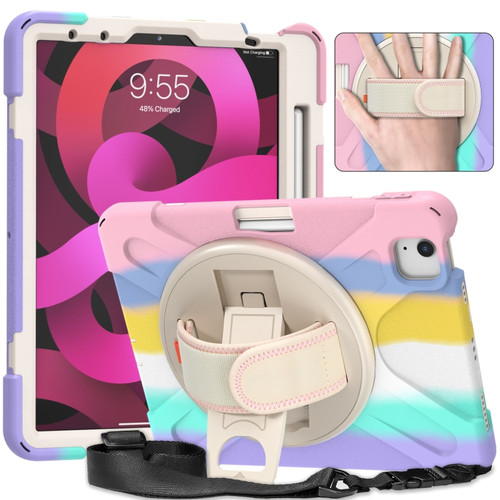 Shockproof Colorful Silicone + PC Protective Case with Holder & Shoulder Strap & Hand Strap iPad Air 2022 / 2020 10.9 - Pink