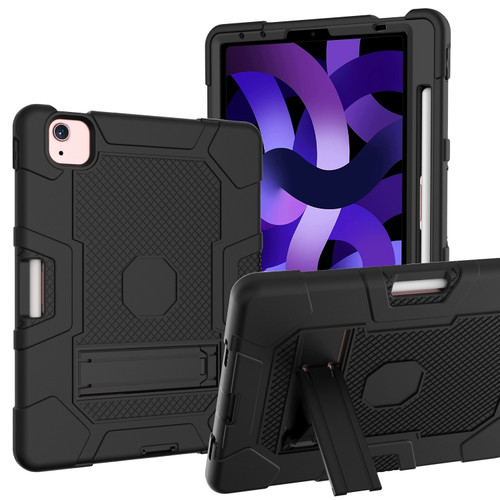 Contrast Color Robot Shockproof Silicone + PC Protective Case with Holder iPad Air 2022 / 2020 10.9 inch - Black